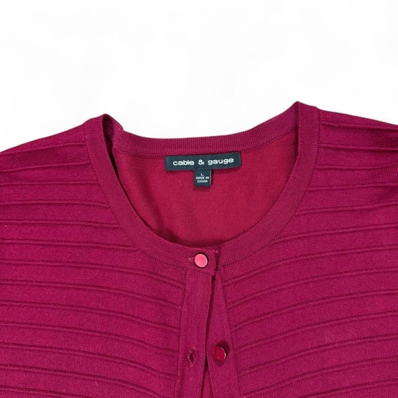 Cable & Gauge burgundy ribbed button up cardigan lightweight 3/4 sleeve size L - Picture 2 of 8